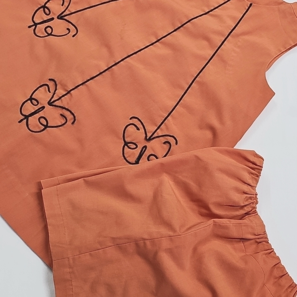 Vtg Girls A-line Tank Top & Shorts Set, Orange Blk Butterfly, See Measurements - Picture 5 of 11